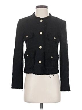 Mango Black Tweed Pocket Blazer with Gold Buttons